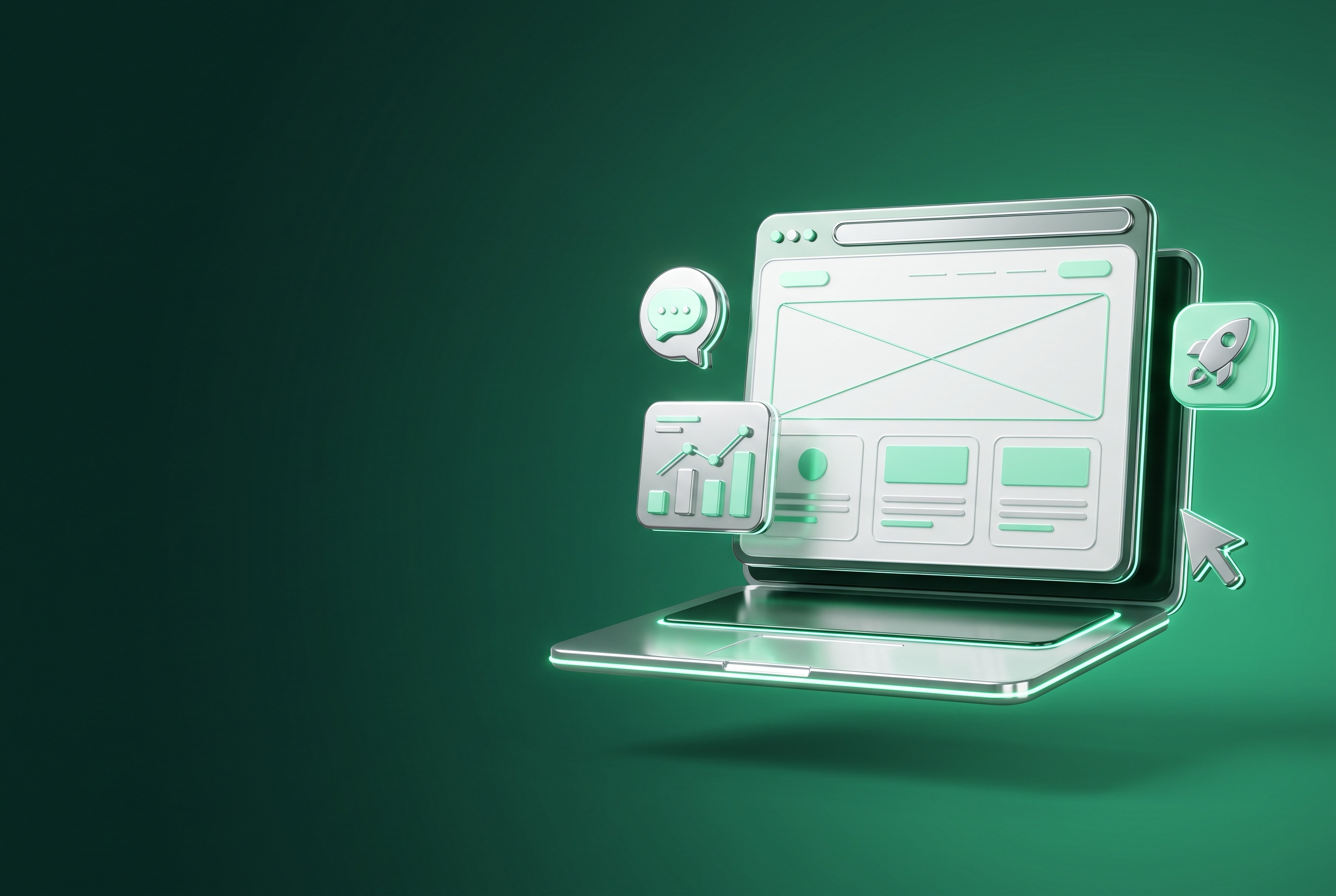 Abstract 3D illustration of a modern SaaS website interface refresh
